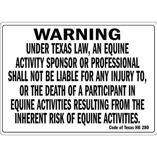 Aluminiumschilder, Warnschild mit Aufschrift "Warning Under Texas Law an Equine Activity", 20,3 x 30,5 cm, Metall-Blechschild Aluminiumschilder, Warnschild mit Aufschrift "Warning Under Texas Law an Equine Activity", 20,3 x 30,5 cm, Metall-Blechschild von DAADAA