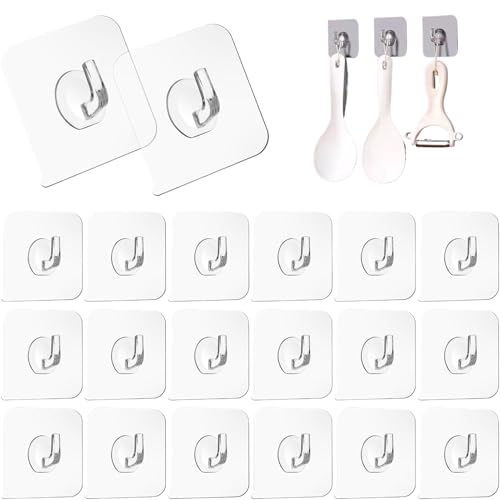 DAAIZIII 20 Stück Klebehaken Transparent,Transparente Haken,Haken Selbstklebend,Klebehaken,Ohne Bohren,Klebehaken Extra Stark,Für Küche, Bad, Toilette Türwand (5kg Max) von DAAIZIII