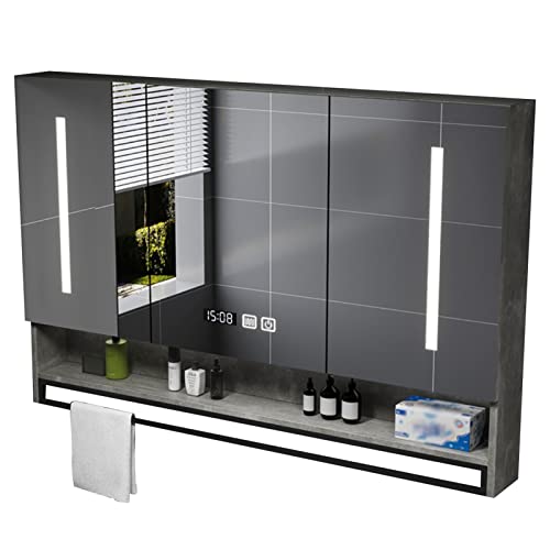 DAAPER Rechteckiger LED-beleuchteter Badezimmer-Medizinschrank mit Spiegel, Badezimmer-Spiegelschrank mit Lichtern und Defogger-Aufbewahrungs-Organizer (A 100 x 80 x 13 cm) von DAAPER