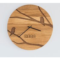 Eichenholz Wanduhr Toms Bird Design, Silent Timepiece Eichenholz Wanduhr Toms Bird Design, Silent Timepiece von DABADesign