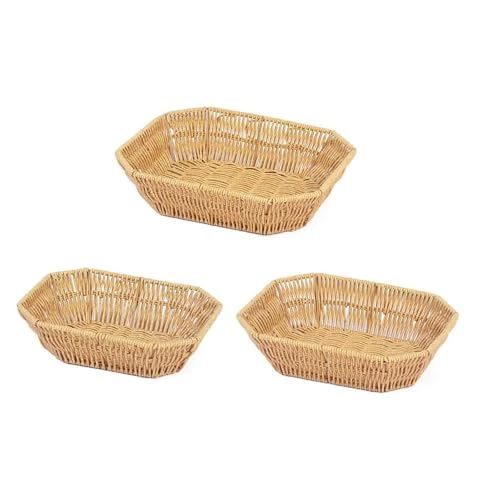 3pcs Imitation Rattan Gewebte Snacks Aufbewahrungskorb Mehrzweck Achteckiger Brot Obst Servierschale Desktop Süßigkeitenplatte von DABAIXIONG