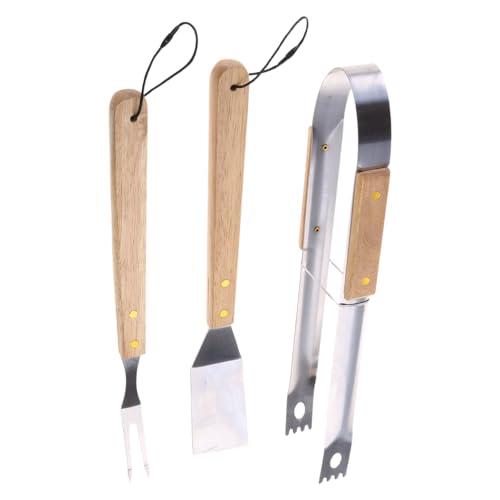 BBQ Werkzeug Set Grillwerkzeug Spatel Gabel Tongs Grills Utensilien Mit Hölzernem Nicht Überrutsch Grillzubehör von DABAIXIONG