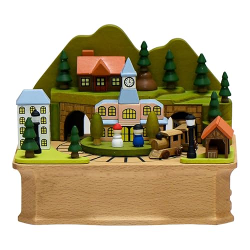 DABAIXIONG Wood Music Box Mit Rotierenden Zugburgen Krippenszene Designs Mit Melodien Mechanismus Musical Box Desktop Orament von DABAIXIONG