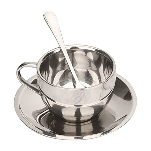Edelstahl Kaffeetasse Kaffeetassen Espresso Tassen Und Tolle Cappuccinos Tasse Mit Löffel Und Untertassengeschenk Für Teeliebhaber von DABAIXIONG