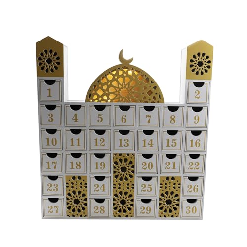 Eid Countdown Kalender Holzschloss LED LEGED TIBEL ORDERAME CALENDARS FÜR KID Erwachsene Heimdekoration Party Geschenk von DABAIXIONG