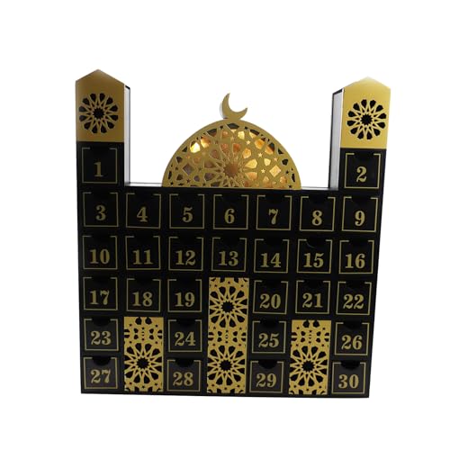 Eid Countdown Kalender Holzschloss LED LEGED TIBEL ORDERAME CALENDARS FÜR KID Erwachsene Heimdekoration Party Geschenk von DABAIXIONG