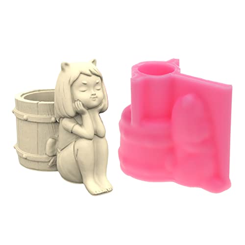 Mädchen Und Lauf Gips Blumen Topf Silikonform Epoxidharz Gussform Skplanter Vase Zementformpenehalter Form von DABAIXIONG