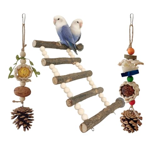 DABAIXIONG Vogelschwang Papageien Cage Toy Swing Set Holzleiter Training Für Kleine Vögel Papageien Playstand Set Loofah von DABAIXIONG
