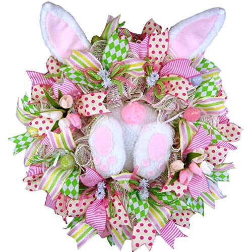 Osterkranz mit Hase Osterei Dekorative Künstliche Kränze Girlande Wandkranz Türkranz Osterdeko Osterhasenkranz für Hochzeit Tür Wand Fenster Deko (j-Multicolor, One Size) von DABASHAN