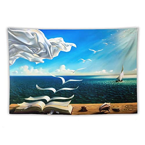 Salvador Dalí Poster The Waves Book Segelboot Poster Polyester Tapisserie Wandkunst Druck Geschenk Bild Malerei Wandteppiche Kunstwerk Schlafzimmer Wohnkultur 101,6 x 152,4 cm von DACHANG