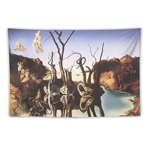 Schwäne reflektierende Elefanten von Salvador Dali Gemälde Druck Foto Kunst Malerei Polyester Wandteppich Home Dekorative Schlafzimmer Moderne Dekoration Wandteppiche Geschenke 101,6 x 152,4 cm von DACHANG