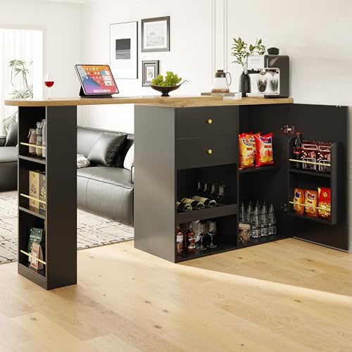 360° drehbarer Bartisch 105x39x102cm mit 2 Schubladen und Schiebetürschrank, 3 Ebenen offener Stauraum, geeignet für Esszimmer/Arbeitszimmer/Wohnzimmer 360° drehbarer Bartisch 105x39x102cm mit 2 Schubladen und Schiebetürschrank, 3 Ebenen offener Stauraum, geeignet für Esszimmer/Arbeitszimmer/Wohnzimmer von DACHETOU