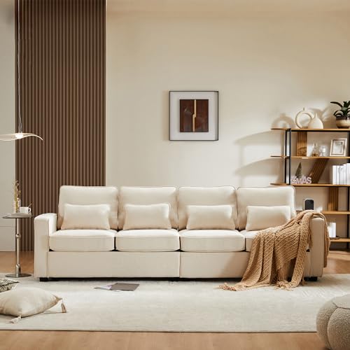 DACHETOU 4-Sitzer-Sofa Modernes Leinenstoff mit Armlehnentaschen und 4 Kissen,Sofa im einfachen Stil,geeignet für Wohnzimmer,Wohnung,Büro Beige von DACHETOU