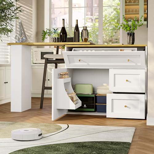 DACHETOU Ausziehbarer Bartisch 138-204×39×105cm mit Stauraum, Küchenschrank, Sideboard mit Snackregal, teleskopischer Stehtisch, Bistrotisch, Hochtisch, Kücheninsel, weiß DACHETOU Ausziehbarer Bartisch 138-204×39×105cm mit Stauraum, Küchenschrank, Sideboard mit Snackregal, teleskopischer Stehtisch, Bistrotisch, Hochtisch, Kücheninsel, weiß von DACHETOU