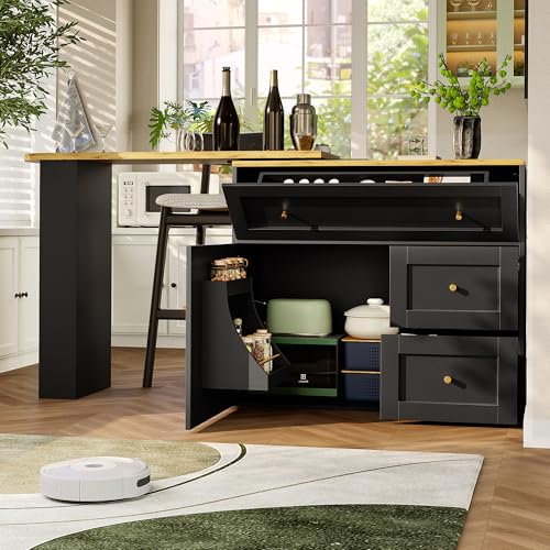 DACHETOU Bartisch Ausziehbar 138-204×39×105cm, mit Stauraum, Küchenschrank, Sideboard mit Snackregal, Teleskopischer Stehtisch, Bistrotisch, Hochtisch, Kücheninsel, schwarz DACHETOU Bartisch Ausziehbar 138-204×39×105cm, mit Stauraum, Küchenschrank, Sideboard mit Snackregal, Teleskopischer Stehtisch, Bistrotisch, Hochtisch, Kücheninsel, schwarz von DACHETOU