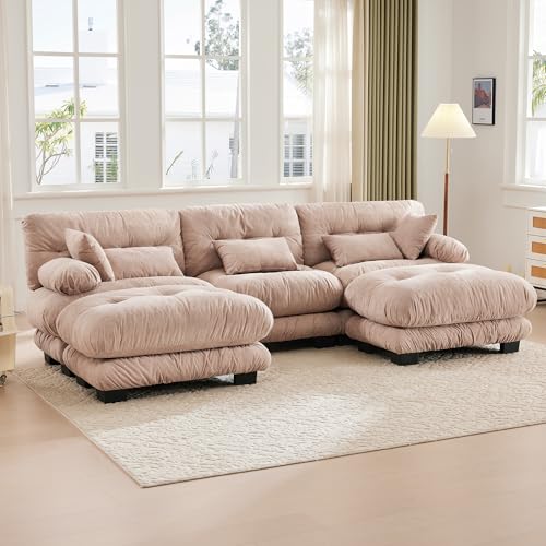 DACHETOU Ecksofa,Großes 5-Sitzer-Wolkensofa,Modulares Sofa,Bequemes,Extra Große Sitzfläche,Samtstoff,Schaum-Polsterung,Robuste Konstruktion Und Bequeme Armlehnen Khaki von DACHETOU