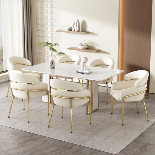 DACHETOU Esszimmerstuhl 6er Set,Leichter Luxus,Wohnzimmer,Schlafzimmer,Freizeitstuhl,Vier Metallbeine,Samt,Beige von DACHETOU