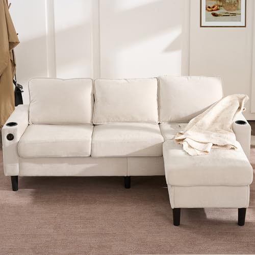 DACHETOU Gepolstertes Sofa und Couch,3-Sitzer-Sofa mit Zwei Getränkehaltern für Wohnzimmer,Wohnung,Lounge und Schlafzimmer–L-förmiges Schlafsofa,Beige Leinen DACHETOU Gepolstertes Sofa und Couch,3-Sitzer-Sofa mit Zwei Getränkehaltern für Wohnzimmer,Wohnung,Lounge und Schlafzimmer–L-förmiges Schlafsofa,Beige Leinen von DACHETOU