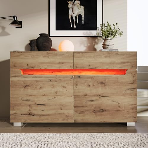 DACHETOU Kommode 71x120x40cm,Sideboard Holz mit 6 Schubladen,Mehrzweckschrank für Wohnzimmer und Schlafzimmer,Eiche von DACHETOU