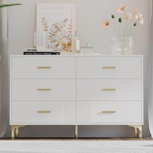 DACHETOU Kommode 76x120x40cm mit 6 Schubladen Weiße Türkommode für Wohnzimmer und Schlafzimmer von DACHETOU