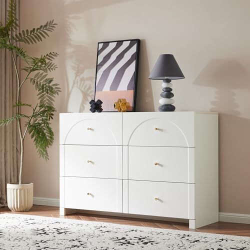 DACHETOU Kommode 82x120x40cm mit 6 Schubladen – Weiße Türkommode für Wohnzimmer und Schlafzimmer von DACHETOU