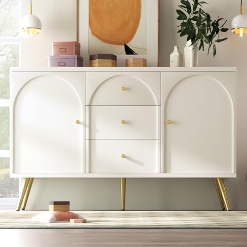 DACHETOU Kommode Creme-Weiß 80x140cm mit 2 Türen und 3 Schubladen,Weiß Türkommoden mit Schubkasten,Verstellbare Ablage,für Wohnzimmer Schlafzimmer DACHETOU Kommode Creme-Weiß 80x140cm mit 2 Türen und 3 Schubladen,Weiß Türkommoden mit Schubkasten,Verstellbare Ablage,für Wohnzimmer Schlafzimmer von DACHETOU
