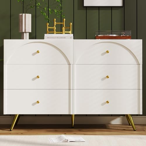 DACHETOU Kommode H85/B120/T40cm Schubladenkommode mit 6 Schubladen, Weiß Sideboard Highboard für Schlafzimmer & alle Wohnräume, Creme-Weiß DACHETOU Kommode H85/B120/T40cm Schubladenkommode mit 6 Schubladen, Weiß Sideboard Highboard für Schlafzimmer & alle Wohnräume, Creme-Weiß von DACHETOU