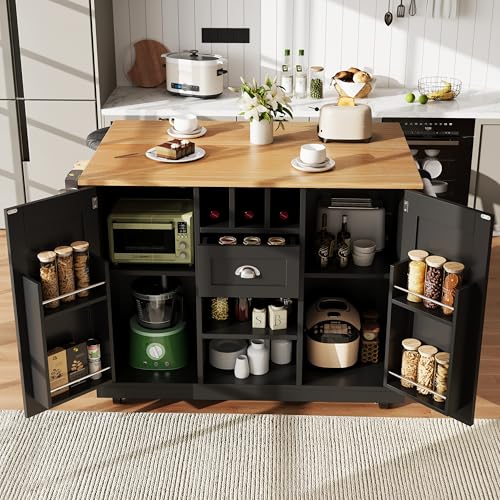 DACHETOU Kücheninsel Esszimmerwagen Buffetschrank mit Arbeitsplatte Holzmaserung seitlicher Handtuchhalter Weinregal mit Rollen schwarz DACHETOU Kücheninsel Esszimmerwagen Buffetschrank mit Arbeitsplatte Holzmaserung seitlicher Handtuchhalter Weinregal mit Rollen schwarz von DACHETOU