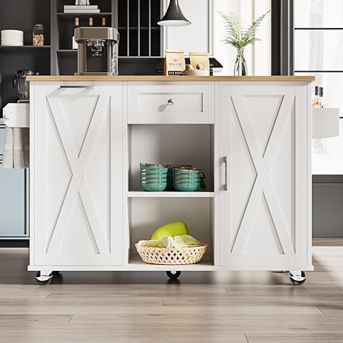DACHETOU Kücheninsel mit Küchenschrank für Mülleimer, buffetschrank, Multifunktionale Esstisch mit Speicherraum, Speisewagen mit Snackregalen und Stretchfunktionsschränken, weiß DACHETOU Kücheninsel mit Küchenschrank für Mülleimer, buffetschrank, Multifunktionale Esstisch mit Speicherraum, Speisewagen mit Snackregalen und Stretchfunktionsschränken, weiß von DACHETOU