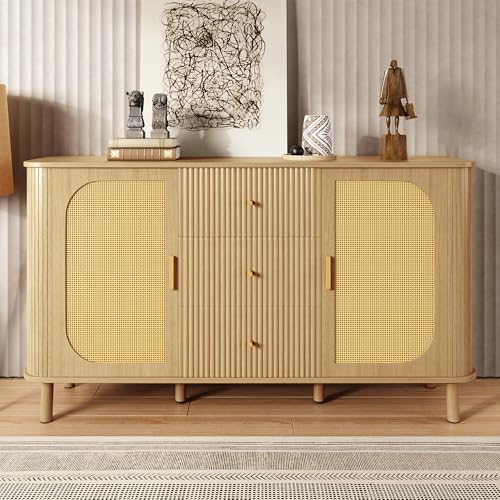 DACHETOU Moderne Sideboard mit Schubladen,Regalen und Metallbeinen in Holzoptik ist EIN vielseitiges Wohnzimmermöbelstück 80x140cm von DACHETOU