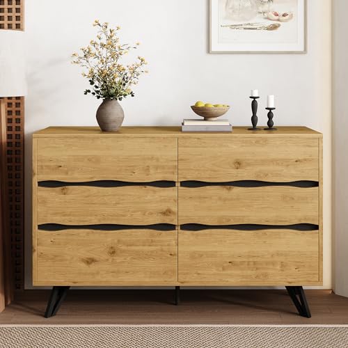 DACHETOU Moderner Sideboard-Schrank 120x40x75.5cm Holzoptik Metallfüße Viel Stauraum Minimalistisches Design Für Wohnzimmer & Esszimmer von DACHETOU