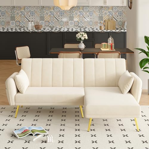 DACHETOU Modernes Klappsofa,L-förmiges Sofa,Schlafsofa mit Zusatzecke,Ecksofa mit Schlaffunktion,geeignet für Wohnzimmer,Schlafzimmer,Heimkino,Gästezimmer Beige von DACHETOU