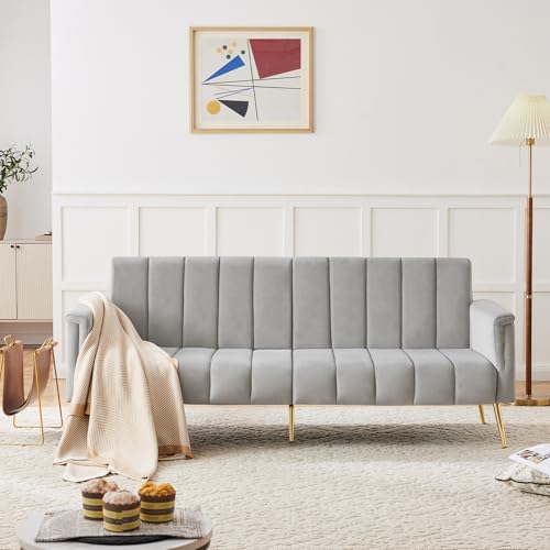 DACHETOU Modernes klappbares Schlafsofa,Schlafsofa mit Hilfsfüßen,mit Schlaffunktion,Samtstoff,geeignet für Wohnzimmer,Schlafzimmer,Heimkino,Gästezimmer Grau von DACHETOU