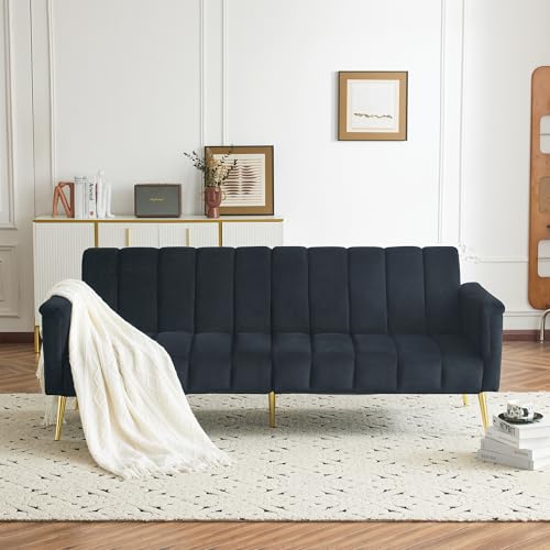 DACHETOU Modernes klappbares Schlafsofa,Schlafsofa mit Hilfsfüßen,mit Schlaffunktion,Samtstoff,geeignet für Wohnzimmer,Schlafzimmer,Heimkino,Gästezimmer Schwarz von DACHETOU