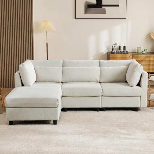 DACHETOU Polstermöbel Sofa Dreisitzer L-förmiges Ecksofa Modernes Design Wohnzimmersofa Ecksofa mit Fußhocker Beige von DACHETOU