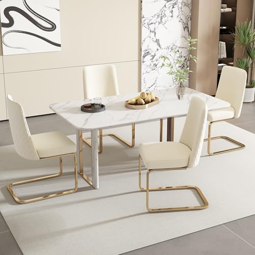 DACHETOU Samt-Esszimmerstuhl Beige 4er-Set luxuriös Wohnzimmer Schlafzimmer Lounge-Sessel Diamant-Rücken-Design mit goldfarbenen Metall-Stützbeinen DACHETOU Samt-Esszimmerstuhl Beige 4er-Set luxuriös Wohnzimmer Schlafzimmer Lounge-Sessel Diamant-Rücken-Design mit goldfarbenen Metall-Stützbeinen von DACHETOU
