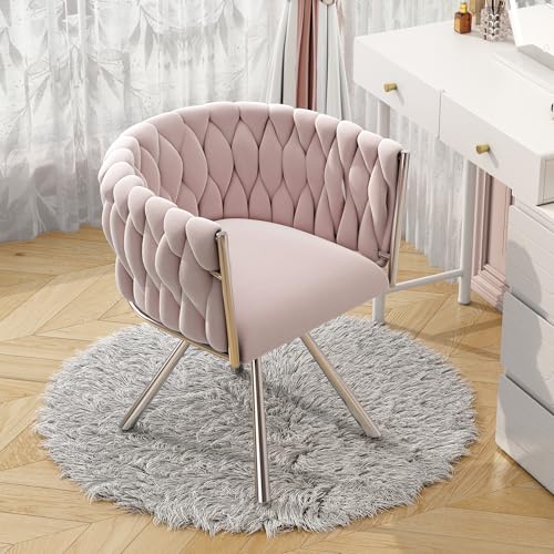 DACHETOU Samt-Schminkstuhl rosa einzelner luxuriöser Schlafzimmer-Drehstuhl 1St Freizeit-Drehstuhl Vier Stützbeine aus Metall von DACHETOU