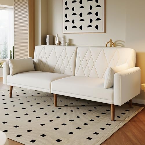 DACHETOU Schlafsofa Kleines Sofa,Zweisitzer,mit Schlaffunktion,Samtstoff,geeignet für Wohnzimmer,Schlafzimmer,Heimkino,Gästezimmer Beige von DACHETOU