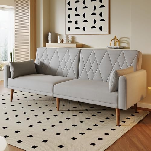 DACHETOU Schlafsofa Kleines Sofa,Zweisitzer,mit Schlaffunktion,Samtstoff,geeignet für Wohnzimmer,Schlafzimmer,Heimkino,Gästezimmer Grau von DACHETOU