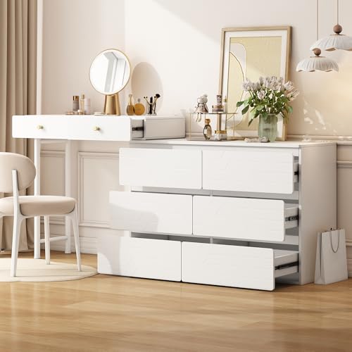 DACHETOU Schminktisch 180 * 40 * 85cm Enthält ausziehbare Seitenschränke Praktischer Aufbewahrungsschrank DREI Ebenen sechs Schubladen Weiß Kommode von DACHETOU
