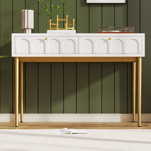DACHETOU Schminktisch mit 2 Schubladen, Weiss Sideboard Kommode Schlafzimmer Highboard Schubladenkommode Creme-Weiß H76.5/B100/T45 cm von DACHETOU