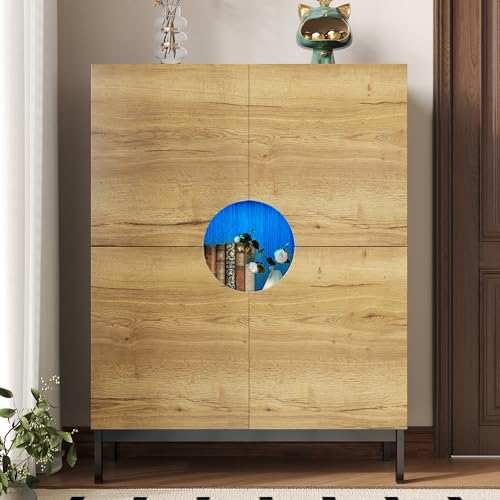 DACHETOU Schuhschrank und Vitrine 2 in 1 mit verstellbaren Einlegeböden, Massivholzbeinen,Eingangsmöbel 90x120cm,Großer Stauraum Holzfarbe von DACHETOU