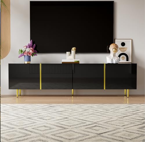 DACHETOU Schwarzes Hochglanz-TV-Schrank Mit 4 Türen, Modern und Schlicht, in Schwarz-Gold-Farbkombination DACHETOU Schwarzes Hochglanz-TV-Schrank Mit 4 Türen, Modern und Schlicht, in Schwarz-Gold-Farbkombination von DACHETOU