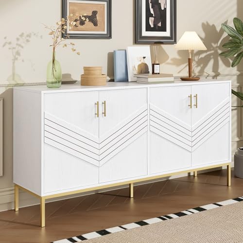 DACHETOU Sideboard Modernes – 4 Türen Stilvolles Design in Weiß & Gold, MDF-Korpus mit Metallbeinen, große Kapazität, höhenverstellbare Regale – für Wohnzimmer, Esszimmer & Flur DACHETOU Sideboard Modernes – 4 Türen Stilvolles Design in Weiß & Gold, MDF-Korpus mit Metallbeinen, große Kapazität, höhenverstellbare Regale – für Wohnzimmer, Esszimmer & Flur von DACHETOU