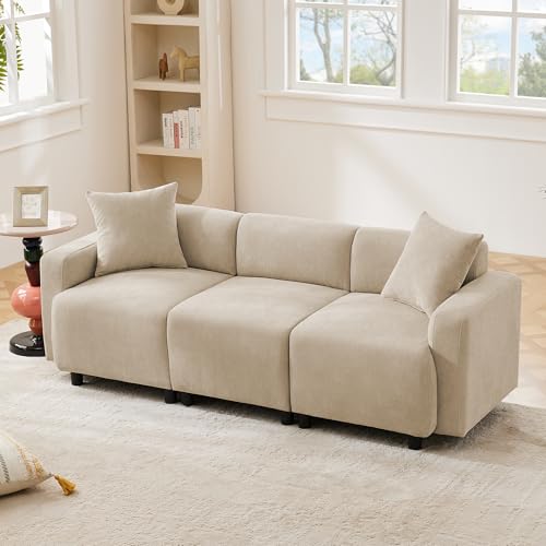 DACHETOU Sofa 3-Sitzer normales modernes Design Polstermöbel Wohnzimmersofa mit Dekokissen Beige von DACHETOU