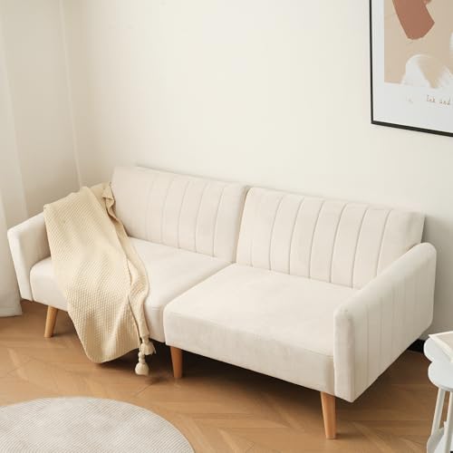 DACHETOU Sofa-Schlafsofa 2-in-1,Modernes minimalistisches,multifunktionales Klappsofa,umweltfreundliche Gummiholzbeine,Rückenlehne 3-Fach klappbar,geeignet für kleine Wohnungen und Schlafsäle Beige von DACHETOU