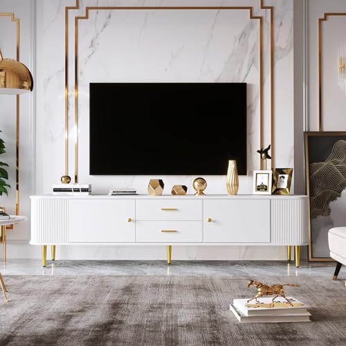 DACHETOU TV-Schrank Mit Schubladen, Geschwungenen Ecken, Wohnzimmer-TV, Gewellten Seiten, Goldenen Griffen Und Beinen DACHETOU TV-Schrank Mit Schubladen, Geschwungenen Ecken, Wohnzimmer-TV, Gewellten Seiten, Goldenen Griffen Und Beinen von DACHETOU