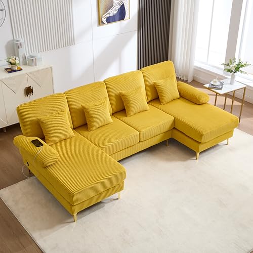 DACHETOU U-Sofa Gelb,Massivholzrahmen 4 luxuriöse Kissen ergonomische Premium Rückenlehne von DACHETOU