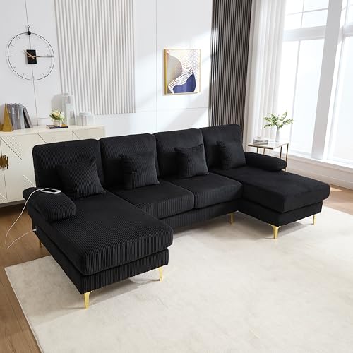DACHETOU U-Sofa Schwarz,Massivholzrahmen 4 luxuriöse Kissen ergonomische Premium Rückenlehne von DACHETOU