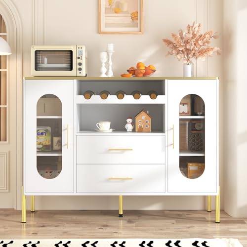 DACHETOU Weißes Sideboard Glasfronten Weinregal – Sideboard für Esszimmer Wohnzimmer – Verstellbarer Fuß – Viel Stauraum modernes Design DACHETOU Weißes Sideboard Glasfronten Weinregal – Sideboard für Esszimmer Wohnzimmer – Verstellbarer Fuß – Viel Stauraum modernes Design von DACHETOU